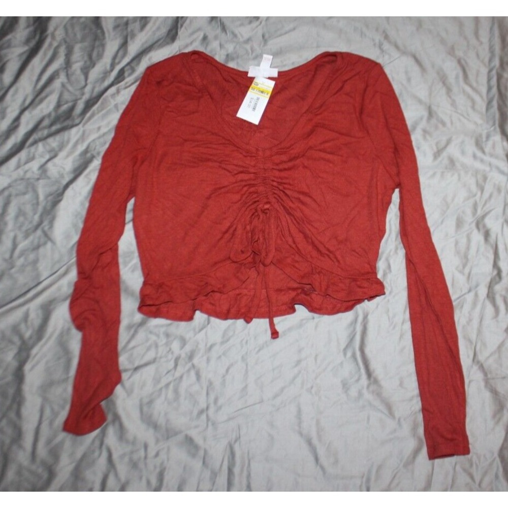 Isabel Maternity Blouse Size M Crop Ruffle Long Sleeve Ruched